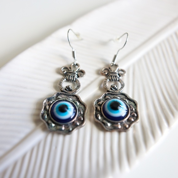 Jewelry - NWT Evil Eye Dangle Earrings – Handmade Silver Lucky Charm Jewelry Stylish